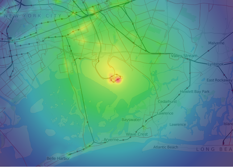 JFK glows like a white-hot sun on the heatmap
